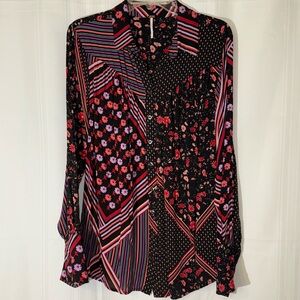 Free People long sleeve button down floral blouse